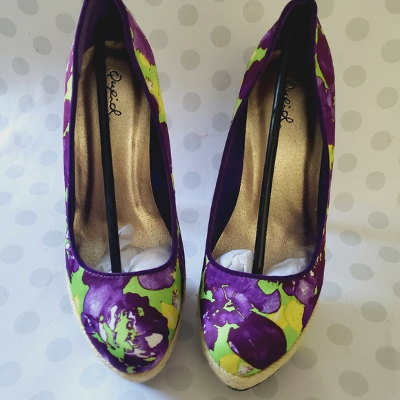 Qupid Floral Summer Closed Toe Stilettos Pump Heel Shoes 6.5 - Picture 8 of 8